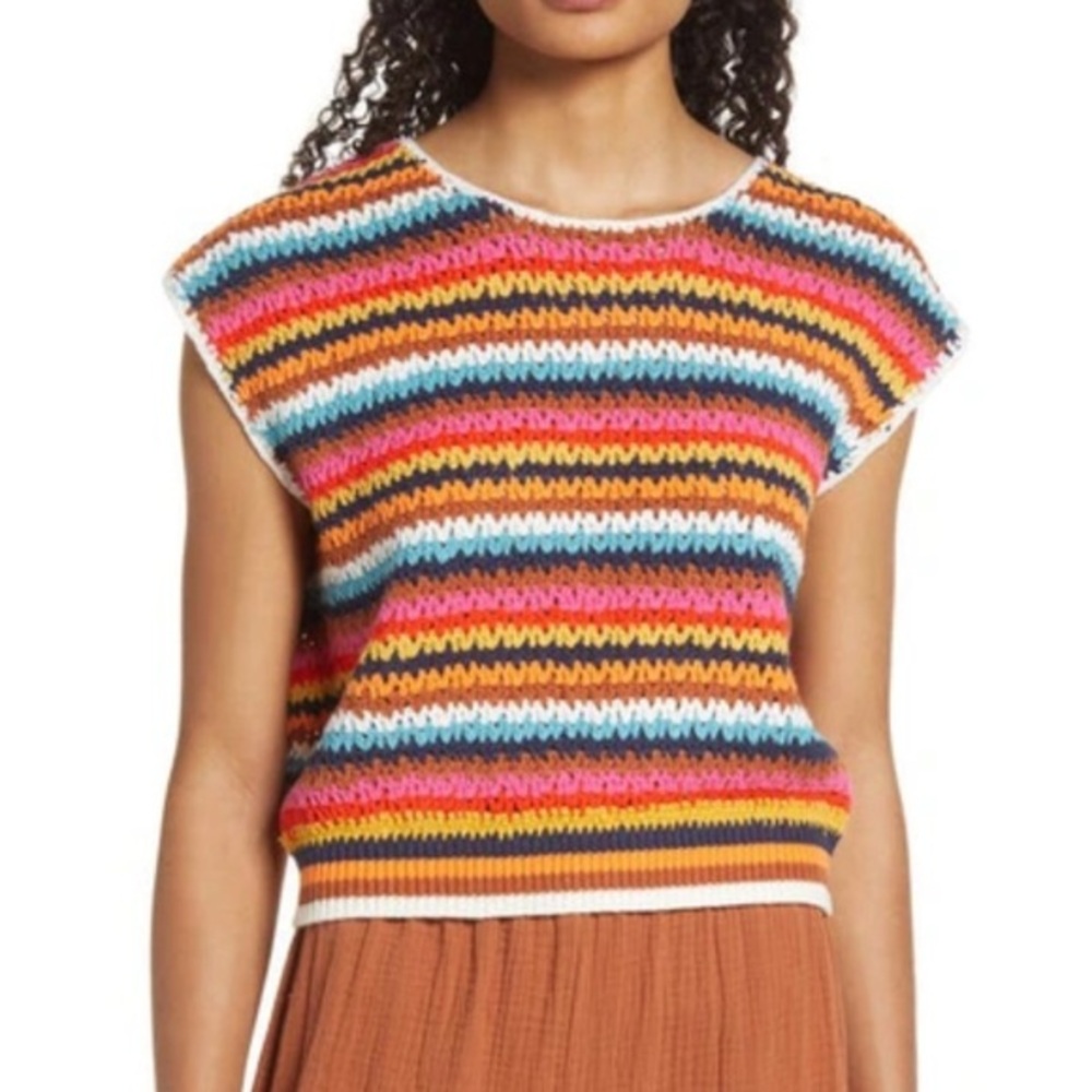 Marine Layer Avery rainbow stripe knit crochet vest top XS